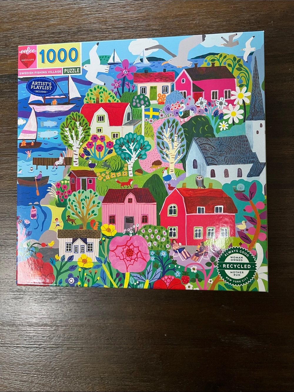 Swedish Fishing Village 1000-Piece Puzzle - Colorful Coastal Puzzle